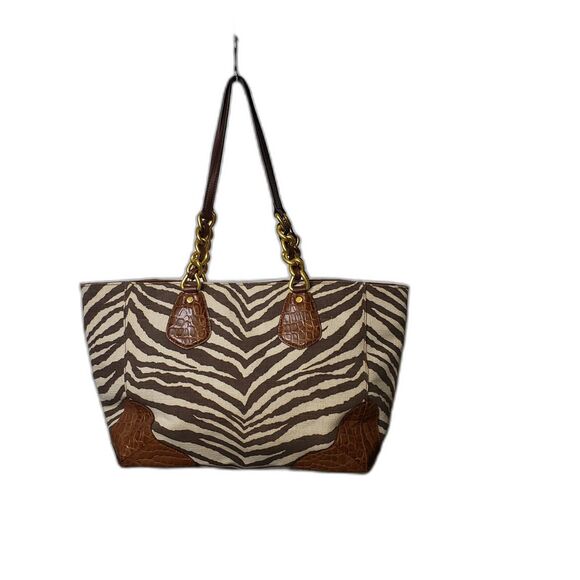 Michael Kors Tote Bag Womens Large Zebra Print Canvas Leather Shoulder Purse - Picture 2 of 7